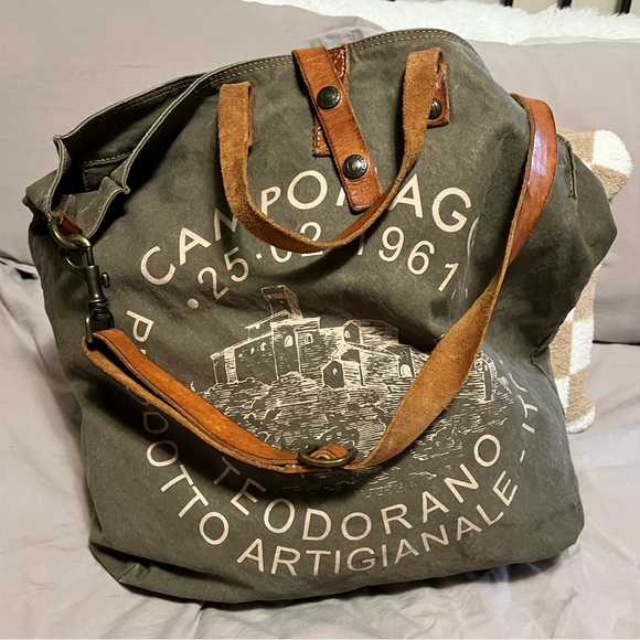 Campomaggi Genziana Canvas and Leather Shopper Tote - Picture 2 of 16